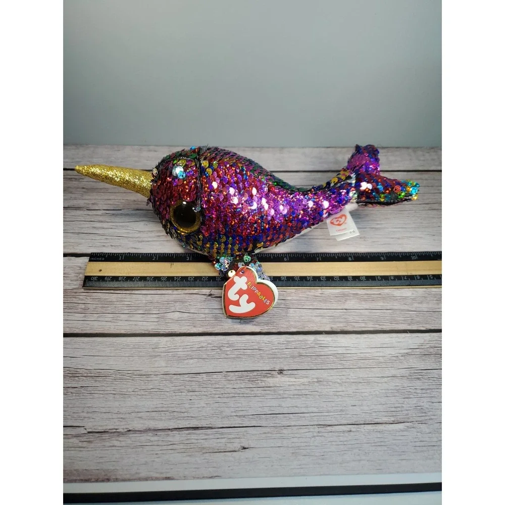 CALYPSO - NARWHAL - Ty FLIPPABLES‎ Sequin Beanie Boos with MINT TAGS